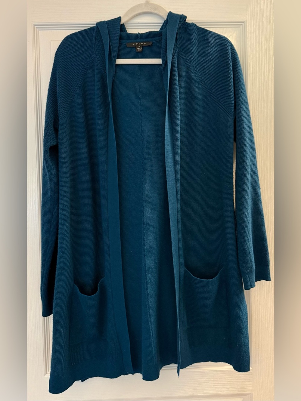 Cyrus Deep Teal Open-Front Hooded Cardigan